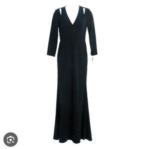 Calvin Klein Size 14 Cut Out Shoulder Long Sleeve Black Dress Formal AR-2284